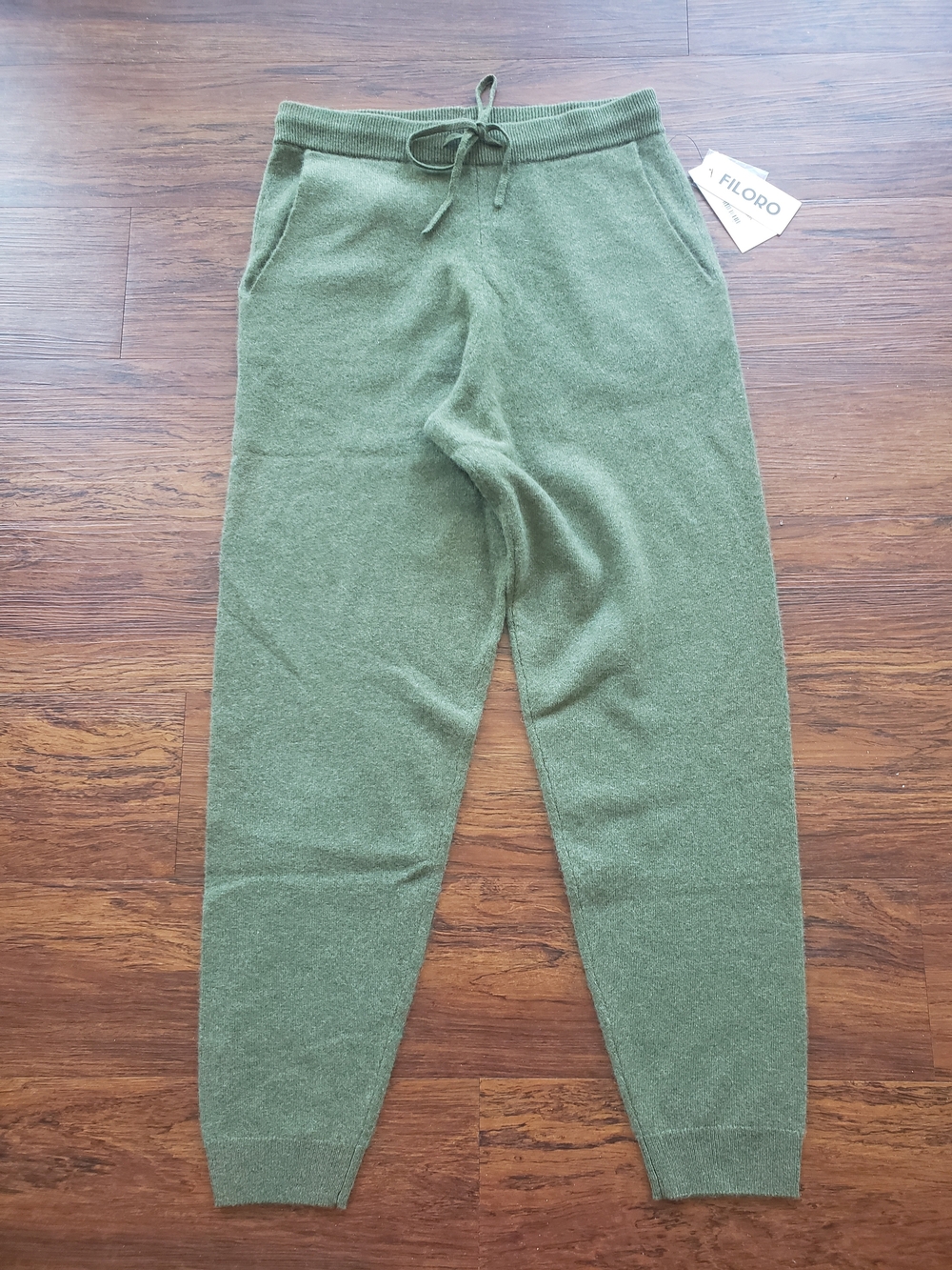 Filoro 100% Cashmere Army Green Knit Jogger Pants Size S New Lounge Luxury